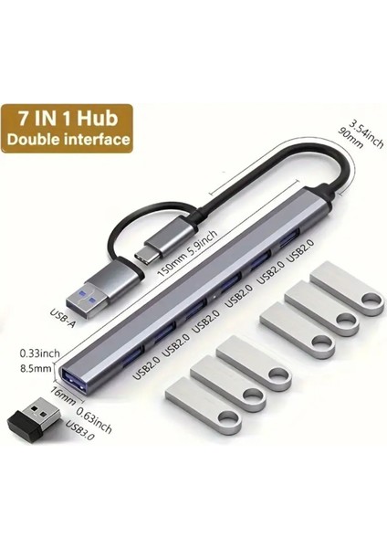 7'nin 2'si Usb 3.0+Usb 2.0 Çoğaltıcı Hub Çoklayıcı CE Sertifikalı Lisanslı 7 Port Hızlı Sağlam Metal Orjinal fırsatları