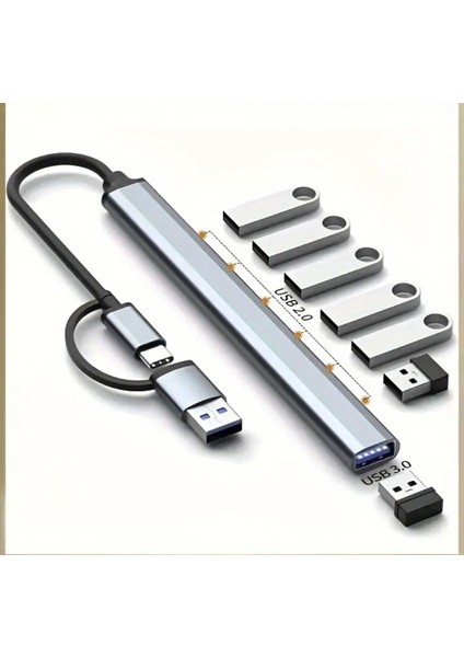 7'nin 2'si Usb 3.0+Usb 2.0 Çoğaltıcı Hub Çoklayıcı CE Sertifikalı Lisanslı 7 Port Hızlı Sağlam Metal Orjinal