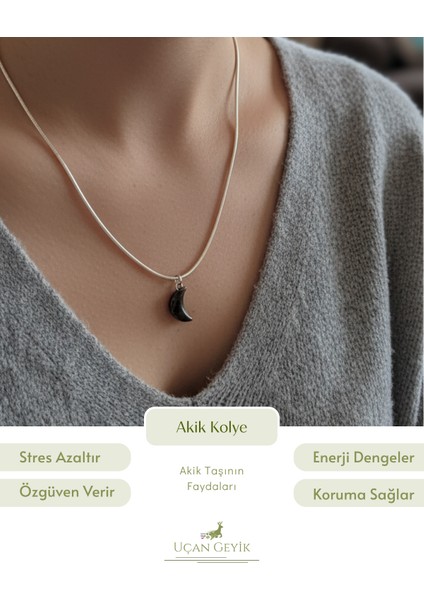Siyah Akik Doğal Taş Kolye - Paslanmaz Çelik Takı fırsatları
