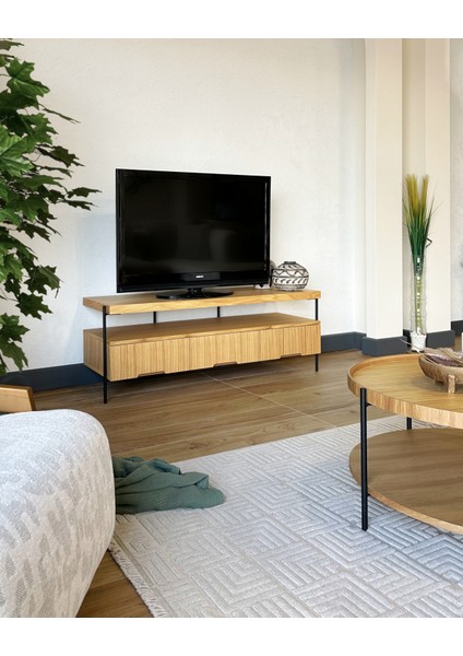 Harmonia Tv Sehpası Ahşap Çekmece Metal Ayak