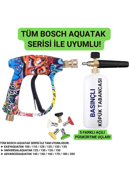 Tüm Bosch Aquatak Serisi ile Uyumlu Basınçlı Yıkama Makineleriyle Uyumlu Profesyonel Araç Yıkama Tabanca Seti