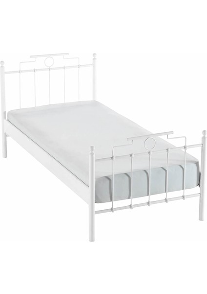 Hatkus Tek Kişilik Ferforje Metal Karyola-Beyaz