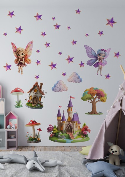 Minik Periler Temalı Boy Ölçerli Çocuk Odası Duvar Sticker Seti | Çocuk Odası Dekoru | Mat Yüzey, Kolay Uygulama, Sökülebilir fiyatları