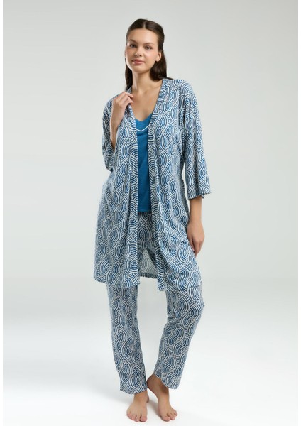 Kadın 3'lü Pijama Takım, Cepli Pantolon, Ip Askılı Atlet ve Sabahlık Takım fiyatları