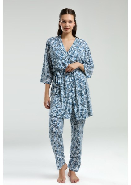 Kadın 3'lü Pijama Takım, Cepli Pantolon, Ip Askılı Atlet ve Sabahlık Takım fırsatları