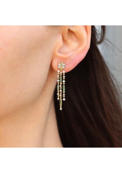 Malahit Taşlı Zincir Trend Gold Gümüş Küpe fiyatları