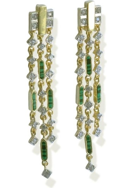 Malahit Taşlı Zincir Trend Gold Gümüş Küpe fırsatları