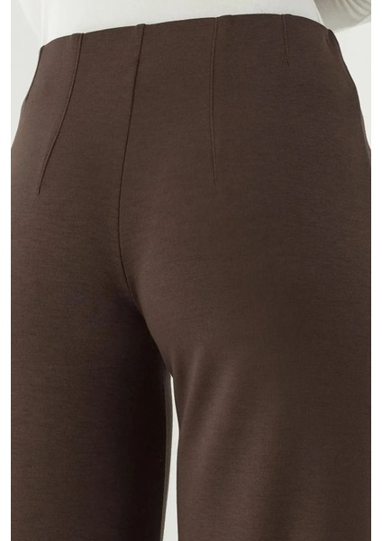 Kadın Modal Touch Nervür Detaylı Geniş Paça Pantolon Kahve Kahvesi