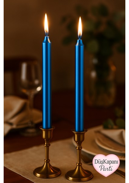 Romantik Dekorasyon Mum Seti – Parlak Metalik Şamdan Mumları (2’li Paket)