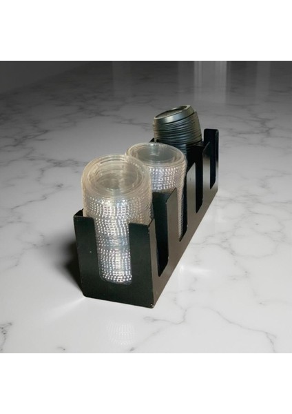 Karton Plastik Bardak Kapak Standı Tüm Boylara Uygun 4 Bölmeli Take Away Kapak Düzenleyici Siyah