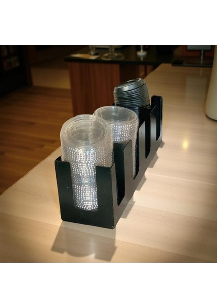 Karton Plastik Bardak Kapak Standı Tüm Boylara Uygun 4 Bölmeli Take Away Kapak Düzenleyici Siyah