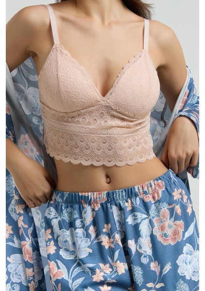 Kadın Sabahlık Bralet Sütyen ve Şort Set, %100 Viskon Kumaş 3'lü Takım indirimleri