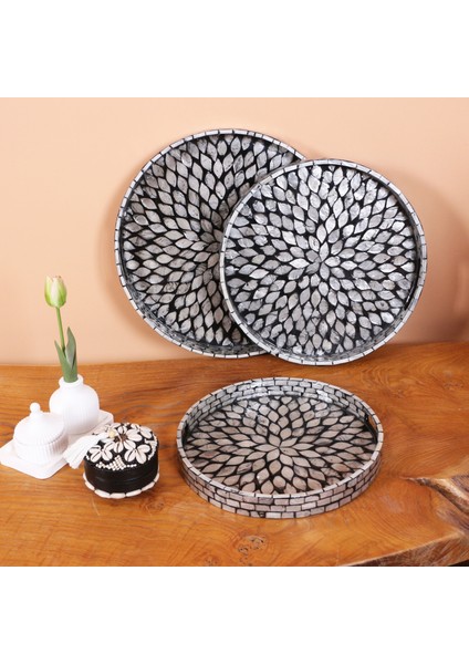 Mylamp Pure Sedef 30 X3,5 Cm. Black Sedefli Mozaik Tepsi