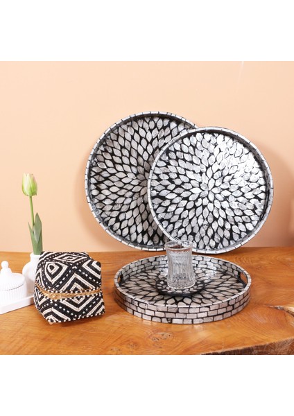 Mylamp Pure Sedef 30 X3,5 Cm. Black Sedefli Mozaik Tepsi