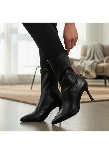 564FD Günlük Fermuarlı Kadın Topuklu Bot Ayakkabı Ince Topuk Klasik Topuklu Bot fiyatları
