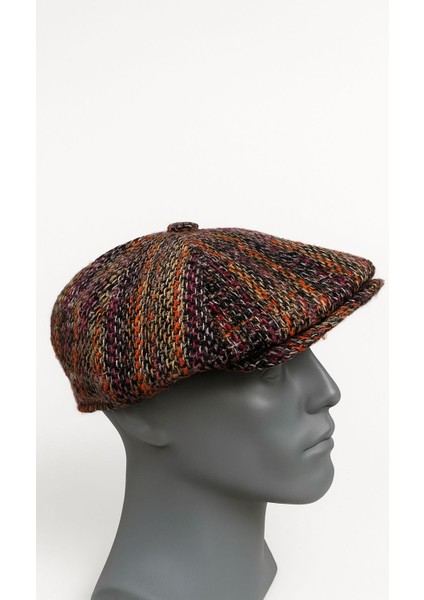 Erkek Kışlık Kaşe Kumaş Desenli Arkası Lastikli Standart Kasket Şapka (Newsboy Cap)