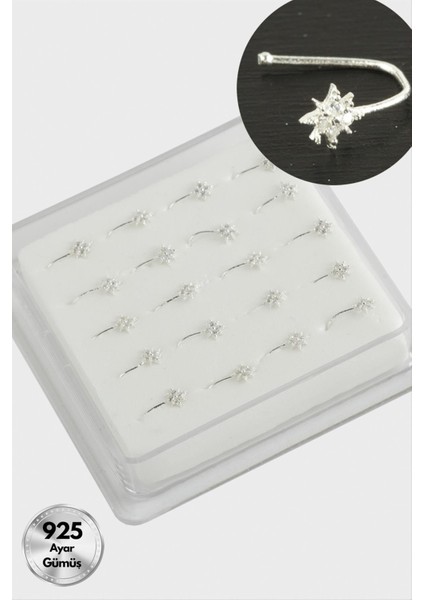 Yıldız Sıkıştırma Zirkon Taşlı Gümüş Hızma 20 Adet