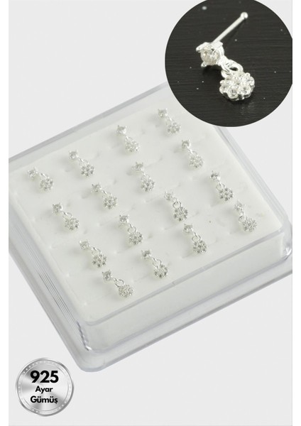 Çiçek Sallantılı Zirkon Taşlı Gümüş Hızma 16 Adet