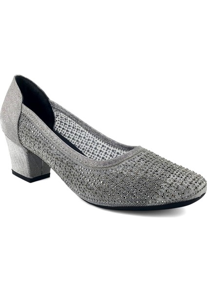 86005 25KA Kadın Abiye Ayakkabı Platin