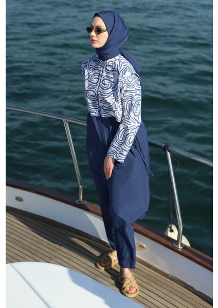 Desenli Yüzme Takımı Lacivert indirimleri