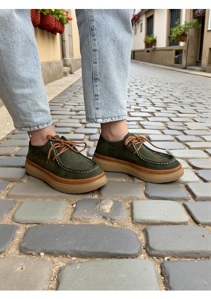 D25KA-7025 Haki Hakiki Deri Tam Ortopedik Kadın Casual Günlük Ayakkabı