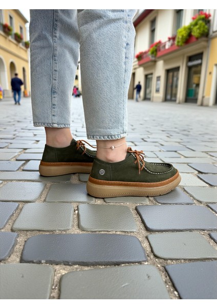 D25KA-7025 Haki Hakiki Deri Tam Ortopedik Kadın Casual Günlük Ayakkabı modelleri