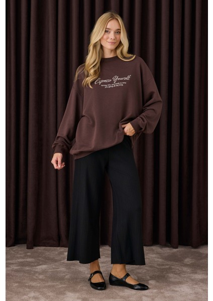 Şerit Detaylı Triko Pantolon Siyah