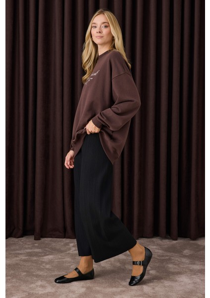 Şerit Detaylı Triko Pantolon Siyah