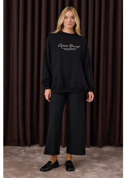 Fitilli Triko Pantolon Siyah