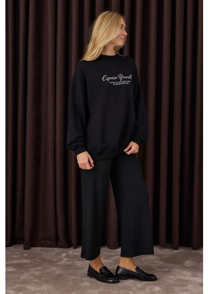 Fitilli Triko Pantolon Siyah