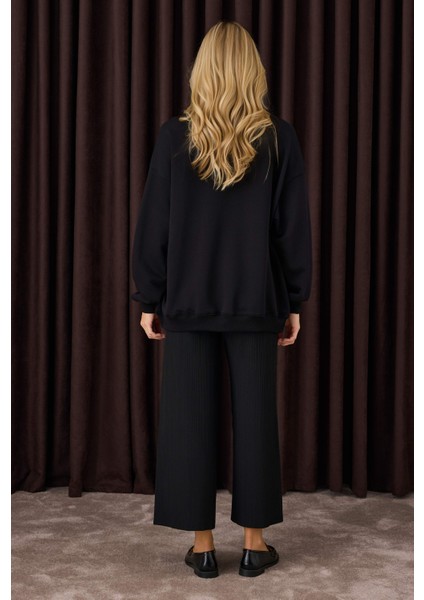 Fitilli Triko Pantolon Siyah