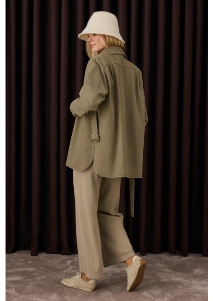 Beli Lastikli Triko Pantolon Vizon