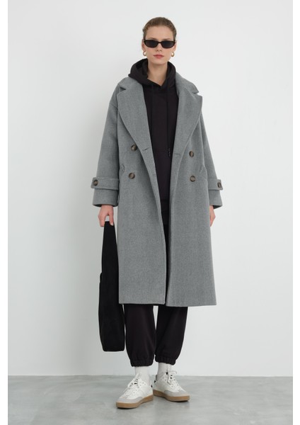 Kolu Apolet Detaylı Kaban Gri Melanj