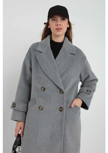 Kolu Apolet Detaylı Kaban Gri Melanj