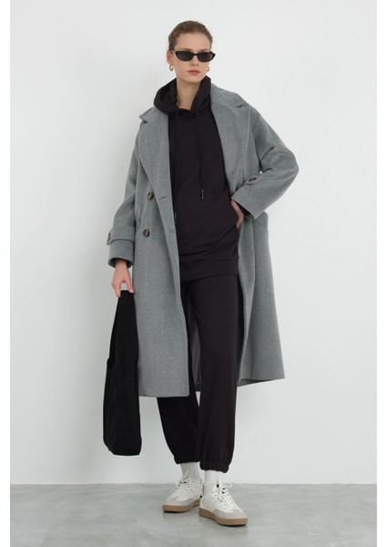 Kolu Apolet Detaylı Kaban Gri Melanj
