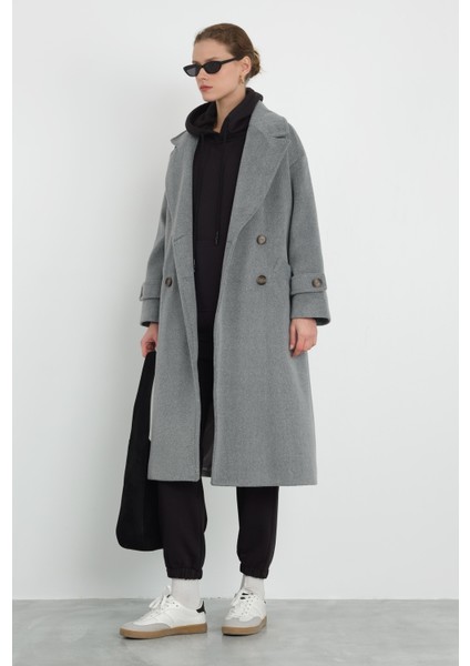 Kolu Apolet Detaylı Kaban Gri Melanj