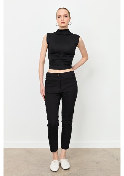 Dar Paça Pamuk Pantolon-Siyah