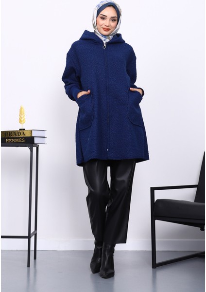 Lacivert Fermuarlı Cepli Buklet Kaban fiyatları