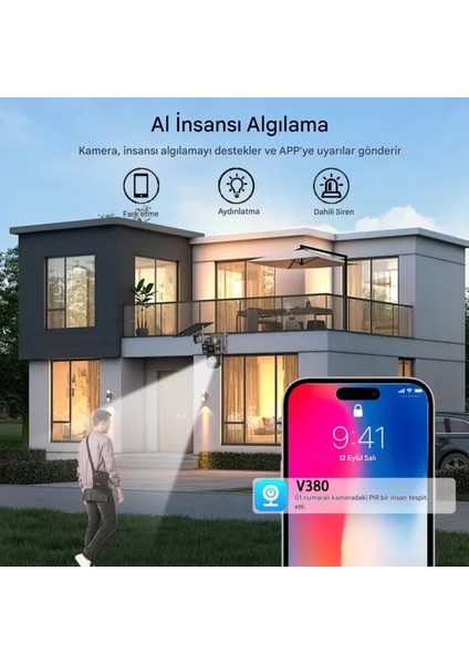 X36 Solar Güvenlik Kamerası Dual Lens 4G Sim Kartlı PTZ Hareketli Gece Görüşlü Güneş Panelli Kamera