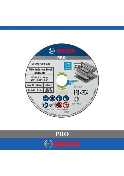 76x1x10mm Inox Kesme Diski (5'li pkt) 2608601520 modelleri