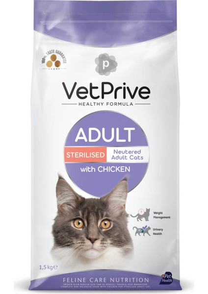 Vet Prive Kısırlaştırılmış Tavuklu Kedi Maması 1,5 kg