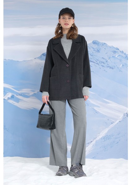 Geniş Yaka Kaşe Kaban Antrasit