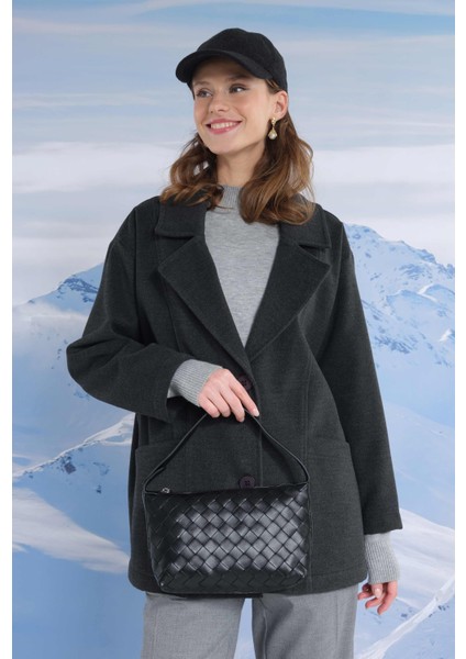 Geniş Yaka Kaşe Kaban Antrasit