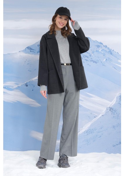 Geniş Yaka Kaşe Kaban Antrasit