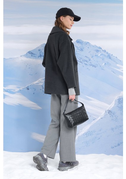 Geniş Yaka Kaşe Kaban Antrasit