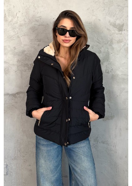 Kadın Kapşonlu Şişme Uzun Mont 5305