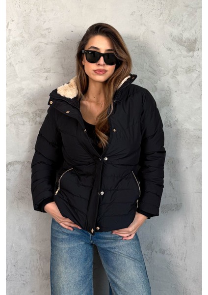 Kadın Kapşonlu Şişme Uzun Mont 5305