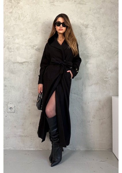 Kadın Yaka Kürklü Uzun Kaşe Kaban 99693