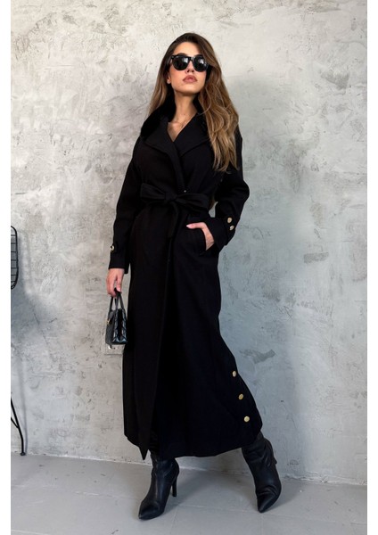 Kadın Yaka Kürklü Uzun Kaşe Kaban 99693 fiyatları