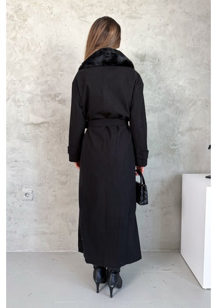 Kadın Yaka Kürklü Uzun Kaşe Kaban 99693 fırsatları